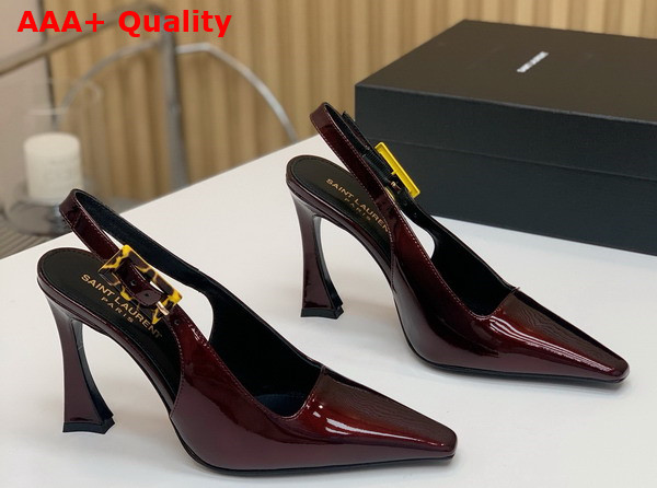 Saint Laurent Dune Slingback Pumps in Marron Glace Patent Leather Replica