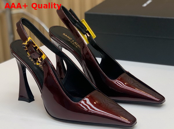 Saint Laurent Dune Slingback Pumps in Marron Glace Patent Leather Replica