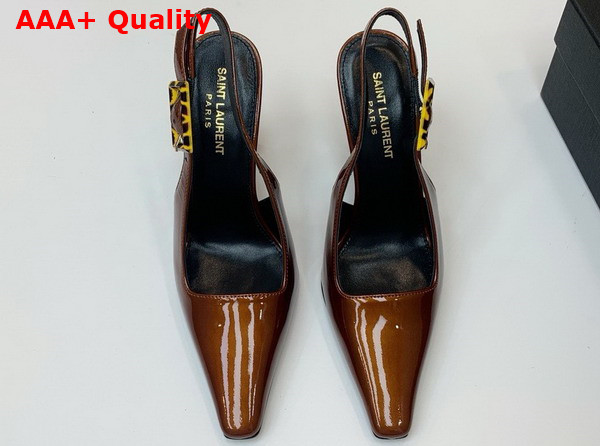 Saint Laurent Dune Slingback Pumps in Wood Patent Leather Replica