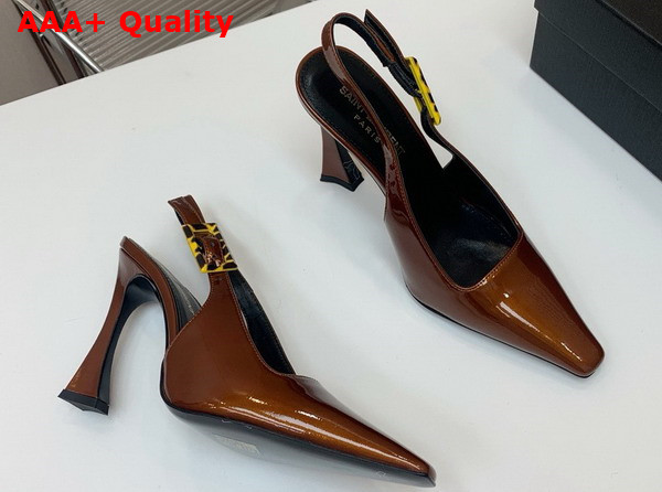 Saint Laurent Dune Slingback Pumps in Wood Patent Leather Replica