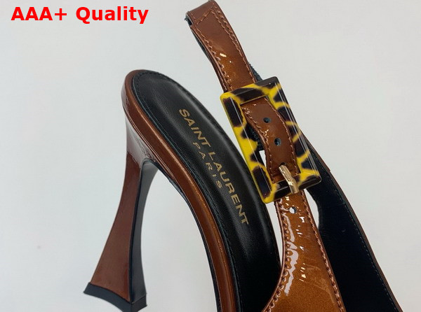Saint Laurent Dune Slingback Pumps in Wood Patent Leather Replica
