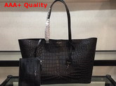 Saint Laurent EW Shopping Bag in Black Embossed Crocodile Leather Replica