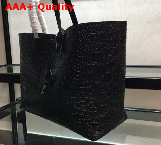 Saint Laurent EW Shopping Bag in Black Embossed Crocodile Leather Replica