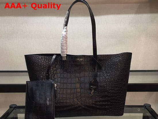 Saint Laurent EW Shopping Bag in Black Embossed Crocodile Leather Replica