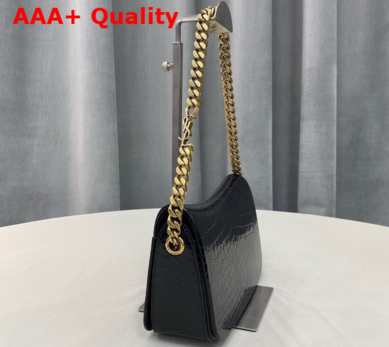 Saint Laurent Elise Shoulder Bag in Black Alligator Embossed Patent Leather Replica