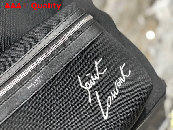 Saint Laurent Embroidered City Backpack in Canvas Black and White Replica