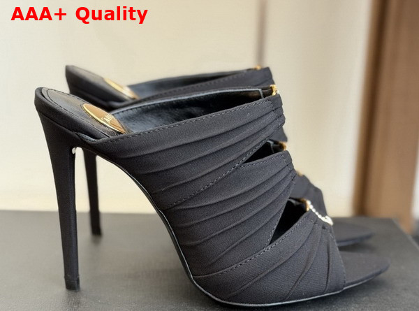 Saint Laurent Emilie Mules in Black Satin Crepe Replica