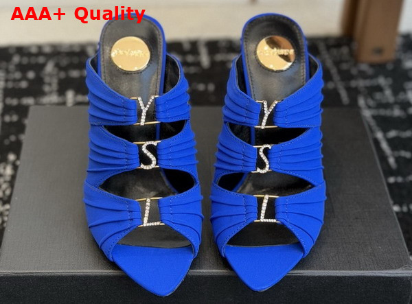 Saint Laurent Emilie Mules in Blue Satin Crepe Replica