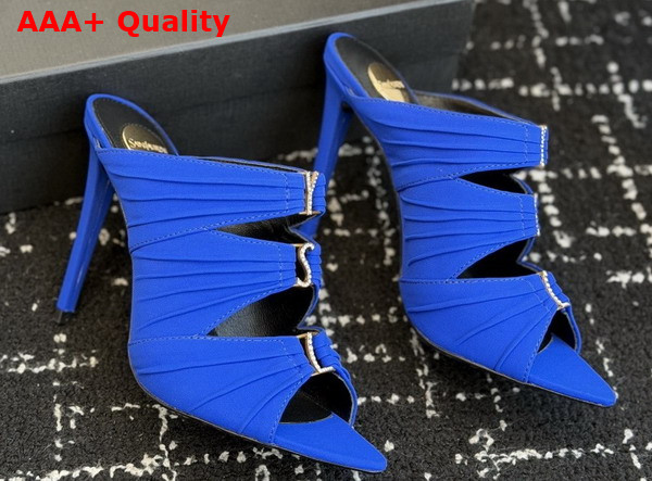 Saint Laurent Emilie Mules in Blue Satin Crepe Replica