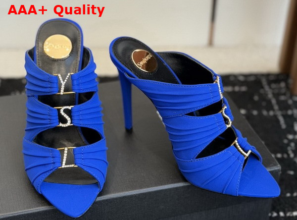 Saint Laurent Emilie Mules in Blue Satin Crepe Replica