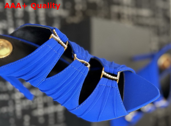 Saint Laurent Emilie Mules in Blue Satin Crepe Replica