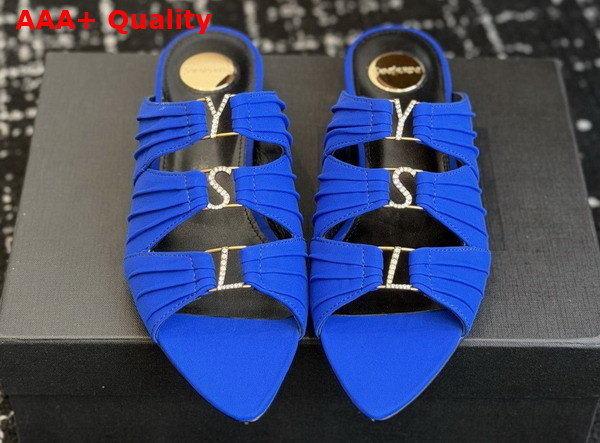 Saint Laurent Emilie Mules in Blue Satin Crepe Replica