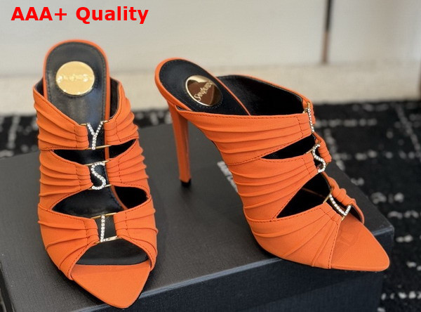 Saint Laurent Emilie Mules in Cadice Orange Satin Crepe Replica