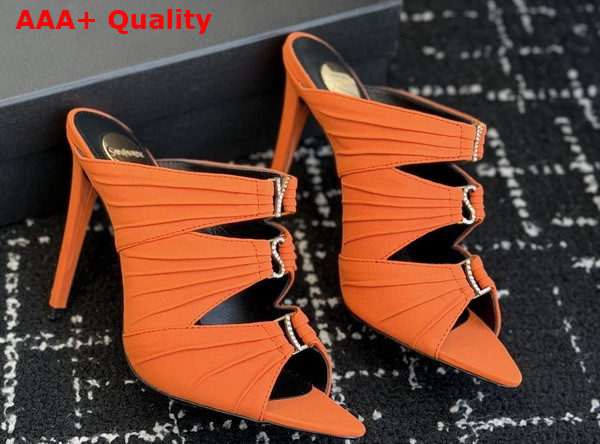 Saint Laurent Emilie Mules in Cadice Orange Satin Crepe Replica