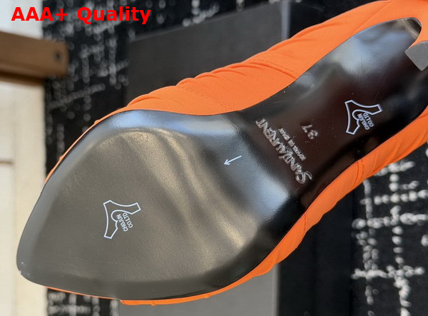 Saint Laurent Emilie Mules in Cadice Orange Satin Crepe Replica