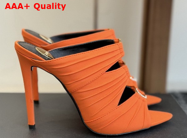 Saint Laurent Emilie Mules in Cadice Orange Satin Crepe Replica