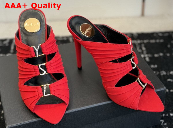 Saint Laurent Emilie Mules in Red Satin Crepe Replica
