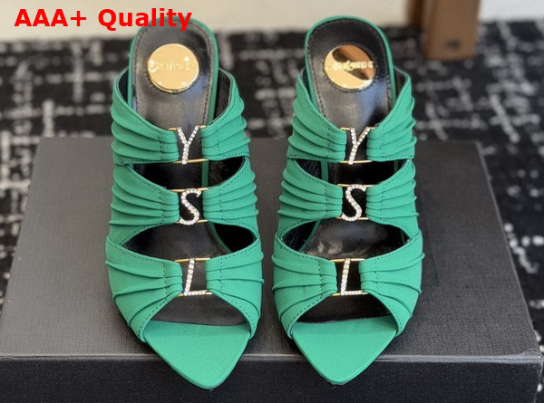Saint Laurent Emilie Mules in Vert Deau Satin Crepe Replica