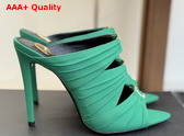Saint Laurent Emilie Mules in Vert Deau Satin Crepe Replica
