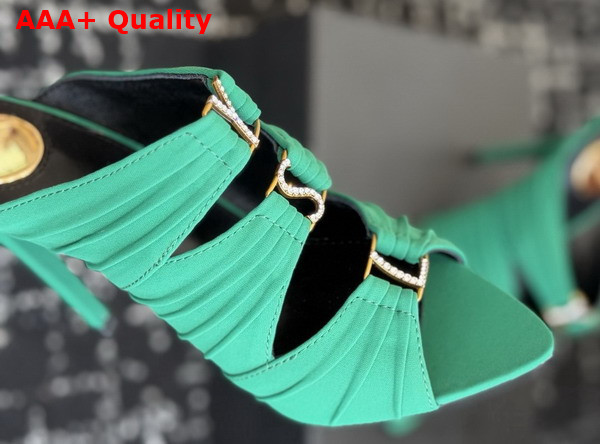 Saint Laurent Emilie Mules in Vert Deau Satin Crepe Replica