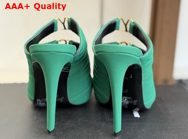 Saint Laurent Emilie Mules in Vert Deau Satin Crepe Replica