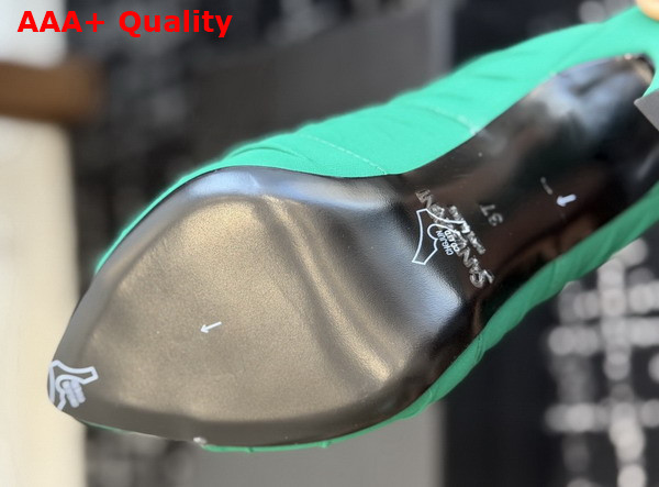 Saint Laurent Emilie Mules in Vert Deau Satin Crepe Replica