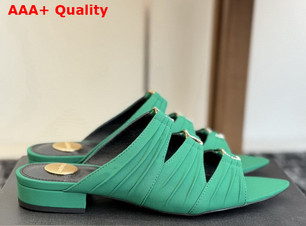 Saint Laurent Emilie Mules in Vert Deau Satin Crepe Replica