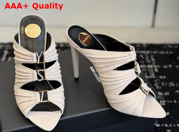 Saint Laurent Emilie Mules in White Satin Crepe Replica