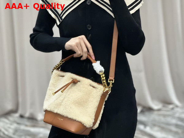 Saint Laurent Emmanuelle Small Bucket Bag in Shearling and Smooth Leather Replica