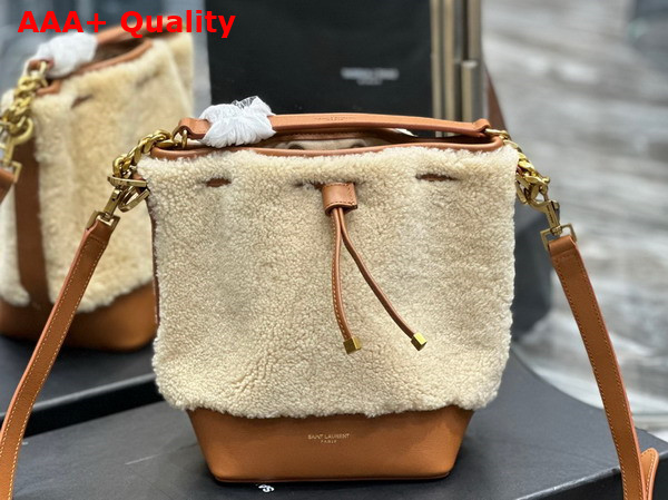 Saint Laurent Emmanuelle Small Bucket Bag in Shearling and Smooth Leather Replica