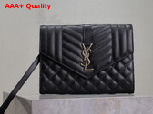 Saint Laurent Envelope Flap Pouch in Mix Matelasse Grain de Poudre Leather Black Replica