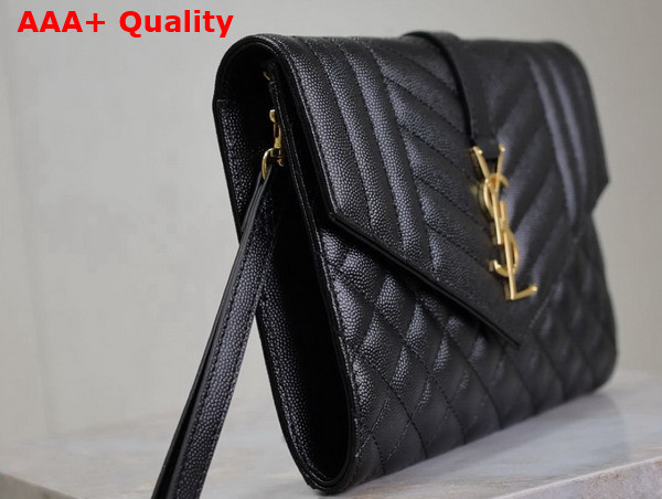 Saint Laurent Envelope Flap Pouch in Mix Matelasse Grain de Poudre Leather Black Replica