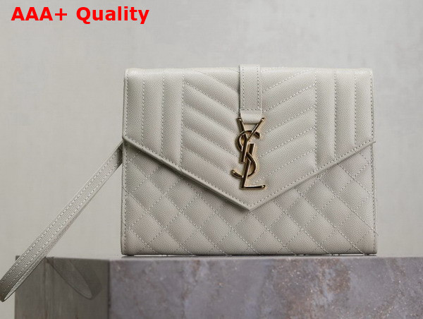 Saint Laurent Envelope Flap Pouch in Mix Matelasse Grain de Poudre Leather Blanc Vintage Replica