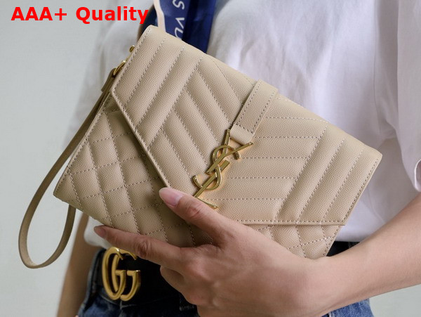 Saint Laurent Envelope Flap Pouch in Mix Matelasse Grain de Poudre Leather Dark Beige Replica
