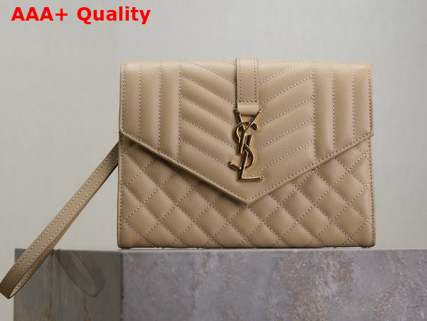 Saint Laurent Envelope Flap Pouch in Mix Matelasse Grain de Poudre Leather Dark Beige Replica