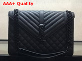 Saint Laurent Envelope Large in Black with Black Metal YSL Horizontal and Vertical Quilted Overstitching Replica