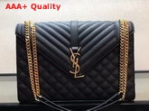Saint Laurent Envelope Large in Black with Gold Metal YSL Horizontal and Vertical Quilted Overstitching Replica