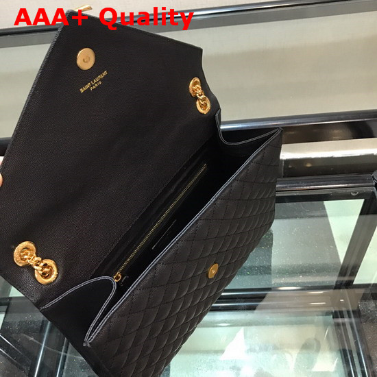 Saint Laurent Envelope Large in Black with Gold Metal YSL Horizontal and Vertical Quilted Overstitching Replica
