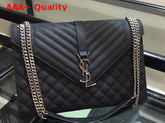 Saint Laurent Envelope Large in Black with Silver Metal YSL Horizontal and Vertical Quilted Overstitching Replica