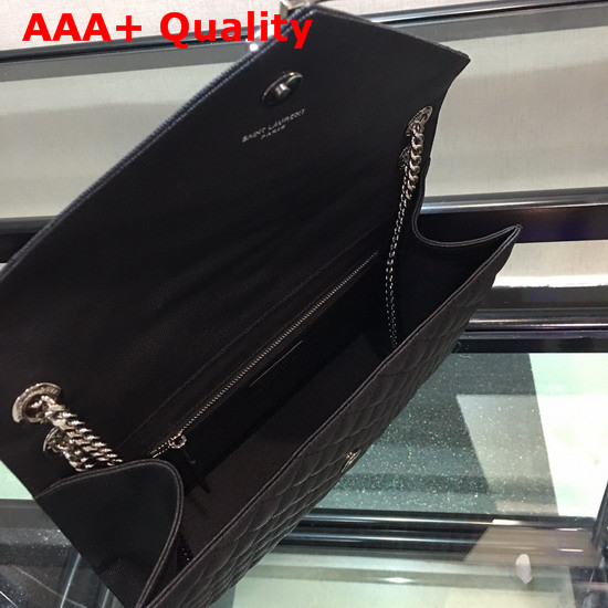 Saint Laurent Envelope Large in Black with Silver Metal YSL Horizontal and Vertical Quilted Overstitching Replica