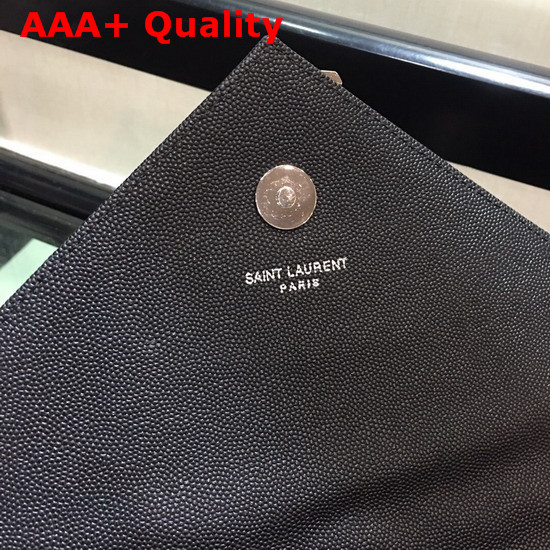 Saint Laurent Envelope Large in Black with Silver Metal YSL Horizontal and Vertical Quilted Overstitching Replica