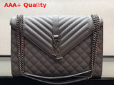 Saint Laurent Envelope Large in Grey with Silver Metal YSL Horizontal and Vertical Quilted Overstitching Replica