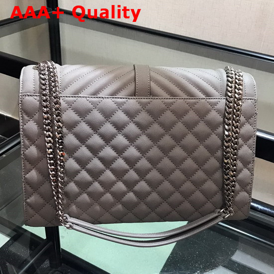 Saint Laurent Envelope Large in Grey with Silver Metal YSL Horizontal and Vertical Quilted Overstitching Replica