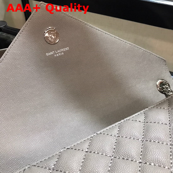 Saint Laurent Envelope Large in Grey with Silver Metal YSL Horizontal and Vertical Quilted Overstitching Replica
