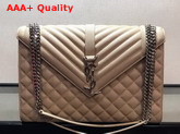 Saint Laurent Envelope Large in Oak with Silver Metal YSL Horizontal and Vertical Quilted Overstitching Replica