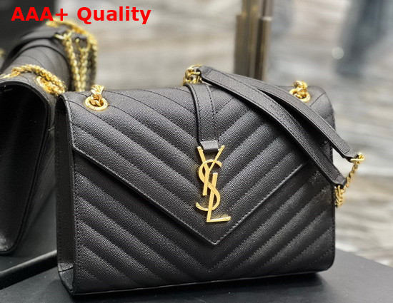 Saint Laurent Envelope Medium Bag in Black Matelasse Grain de Poudre Embossed Leather with Gold Tone Metal Replica