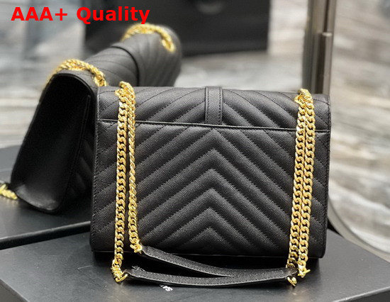 Saint Laurent Envelope Medium Bag in Black Matelasse Grain de Poudre Embossed Leather with Gold Tone Metal Replica