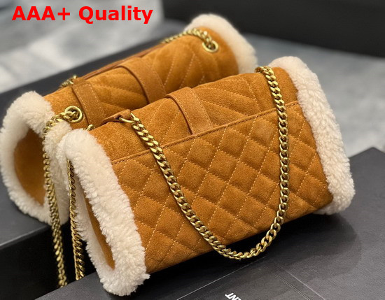 Saint Laurent Envelope Small Bag in Suede and Shearling Brick Beige Naturel Replica