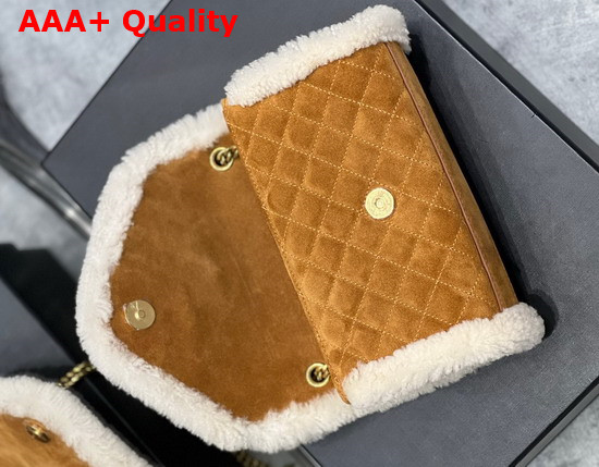 Saint Laurent Envelope Small Bag in Suede and Shearling Brick Beige Naturel Replica