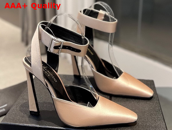Saint Laurent Fanny Slingback Pumps in Beige Crepe Satin Replica